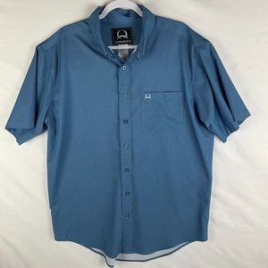 Cinch Mens Large Short Sleeve Button Down Shirt Blue Starburst Polka Dot